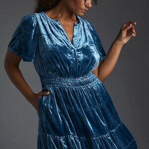 The Somerset Mini Dress: Velvet Edition – Anthropologie – NWT – Size L – Blue